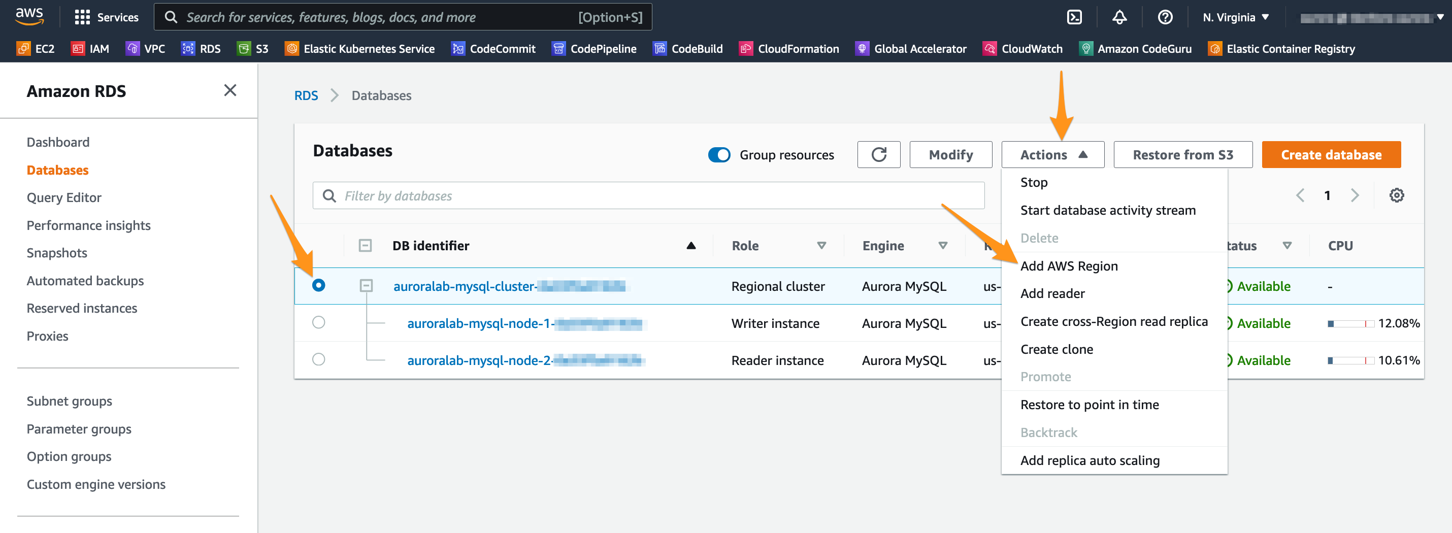 RDS Cluster Add Region