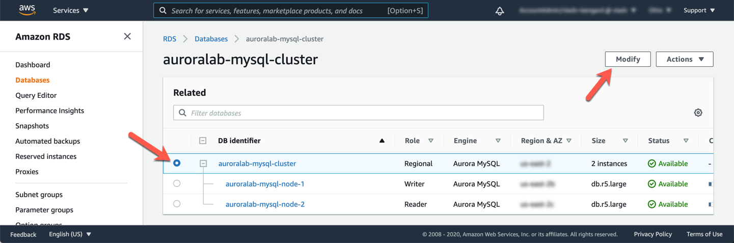 RDS Cluster Modify