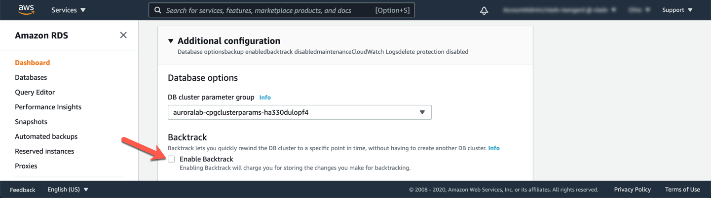 RDS Cluster Disable Backtrack