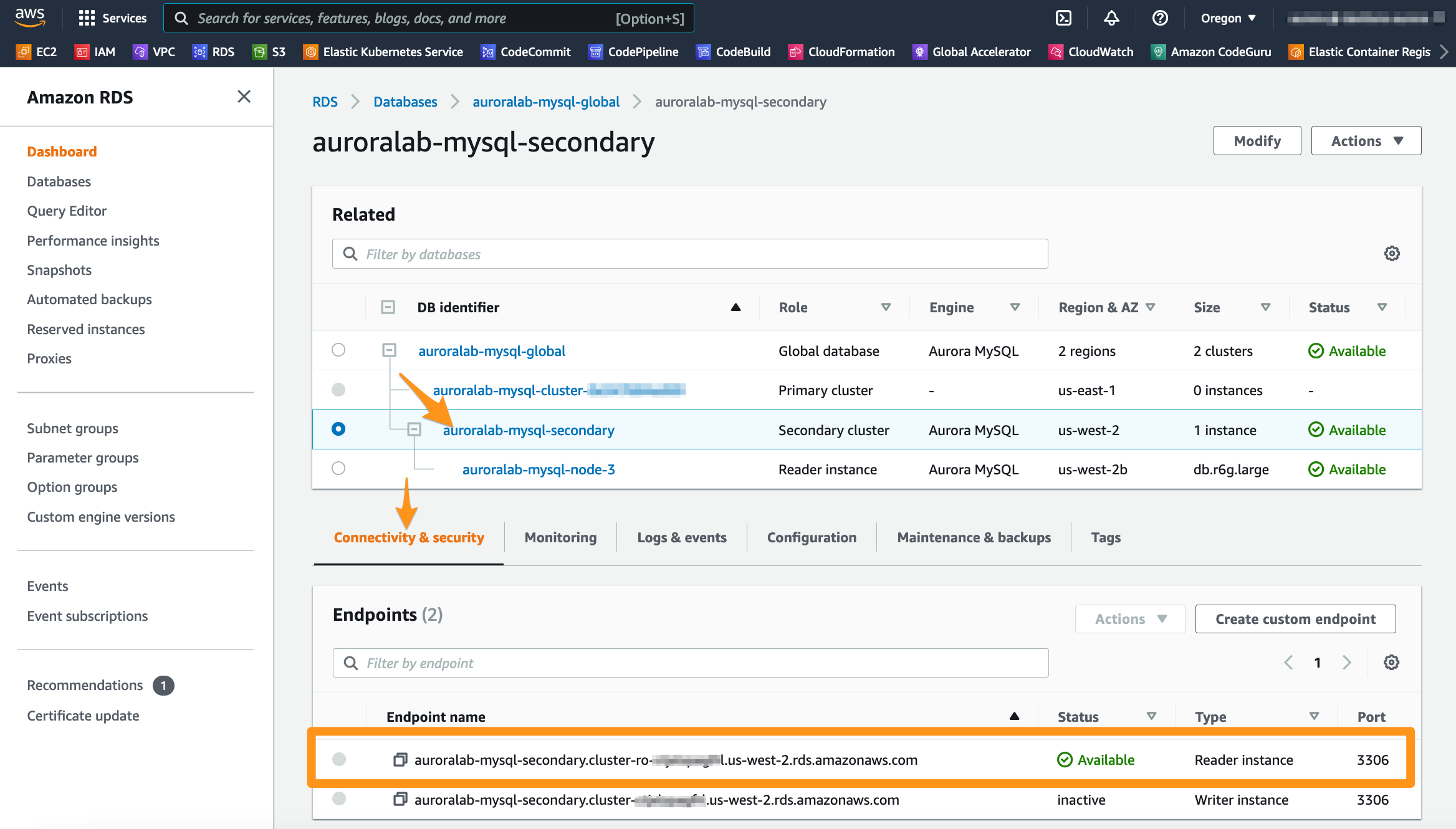 RDS Cluster Secondary Endpoints